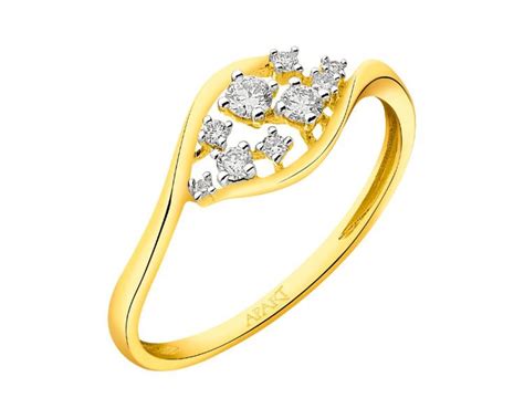 18 K Rhodium Plated Yellow Gold Ring With Diamonds 0 15 Ct Fineness