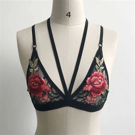 1pc Sexy Women Lace Sheer Floral Lingeire Elastic Bandage Bra Embroidery Flowers Bralette Crop