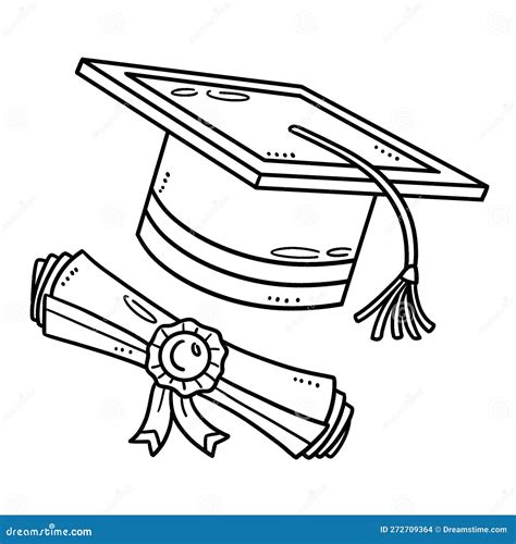 Graduation Cap And Diploma Isolated Coloring Page Stock Vector