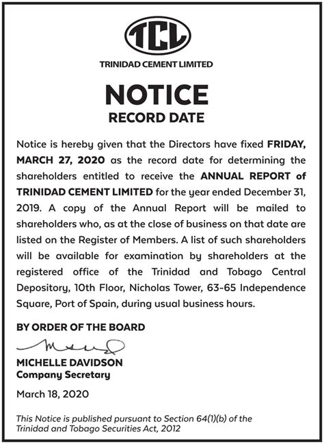 Notice Of Record Date Tcl Group