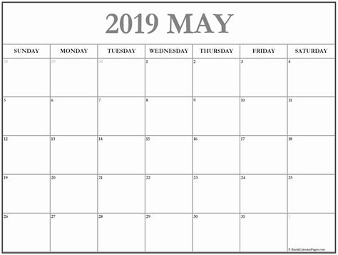 Fillable May 2019 Calendar Printable Notes Blank Template