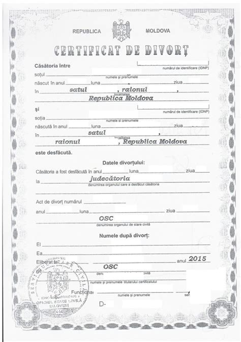 Certificat De Divort Model