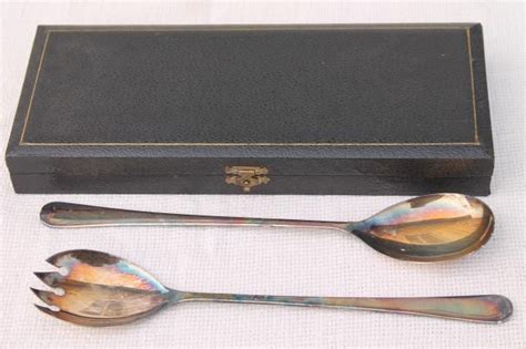 Vintage English Sheffield Silver Plate Salad Servers Spoon And Fork In