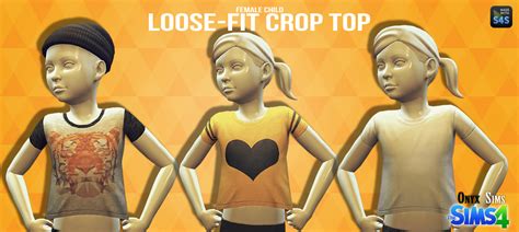 Ts4 Female Child Loose Fitting Crop Top Fixed Onyx Sims