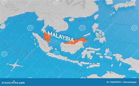 Malaysia Highlighted On A White Simplified 3d World Map Digital 3d