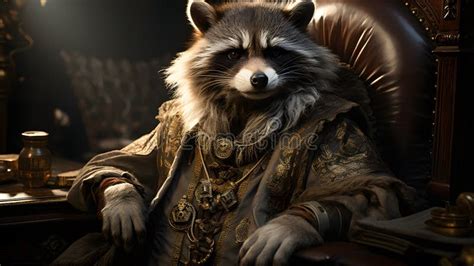 Realistic Lifelike Racoon In Renaissance Regal Medieval Noble Royal