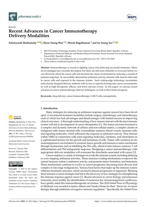 Pdf Recent Advances In Cancer Immunotherapy Delivery Modalities