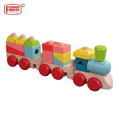 Baby Children Learning Stacking Block Toy Toddler Wooden Block Train