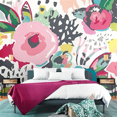 Origin Murals Abstract Floral Raspberry Pink Matt Smooth Paste The Wall