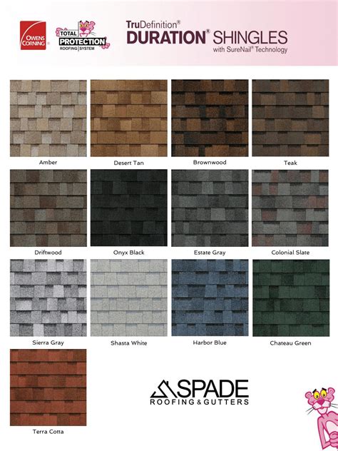 Color Charts Spade Roofing And Gutters