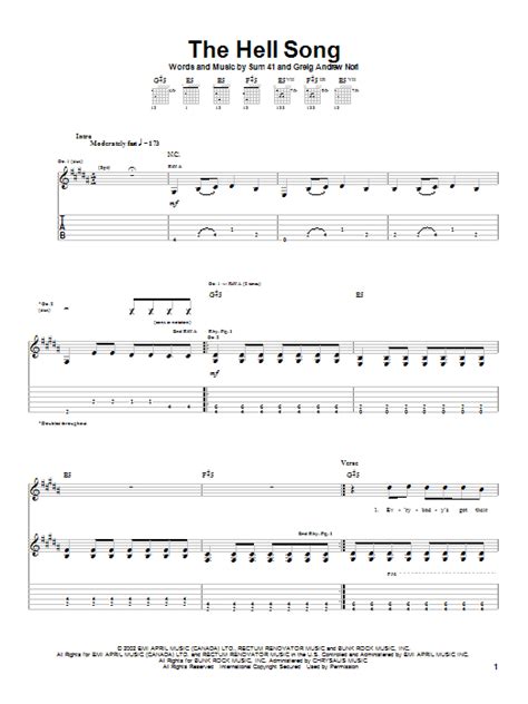 The Hell Song Sheet Music Sum 41 Guitar Tab