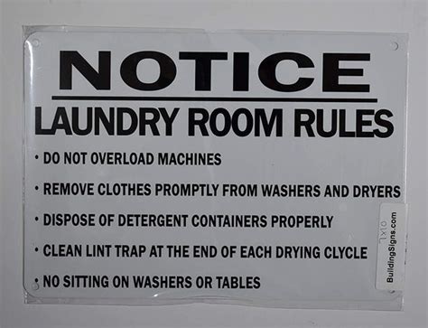 Laundry Room Rules Sign Fire Department Signs