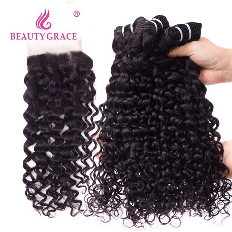 Buy Brazilian Water Wave Bundles With Closure Remy Water Curly Bundles With