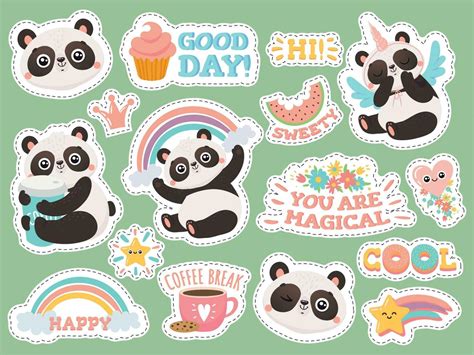 Cute Panda Stickers Happy Pandas Patches Cool Animals And Winked