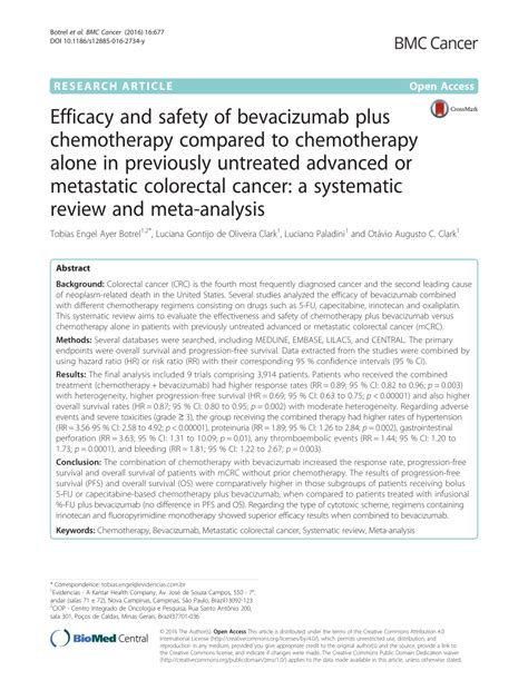 Pdf Efficacy And Safety Of Bevacizumab Plus Chemotherapy Compared To