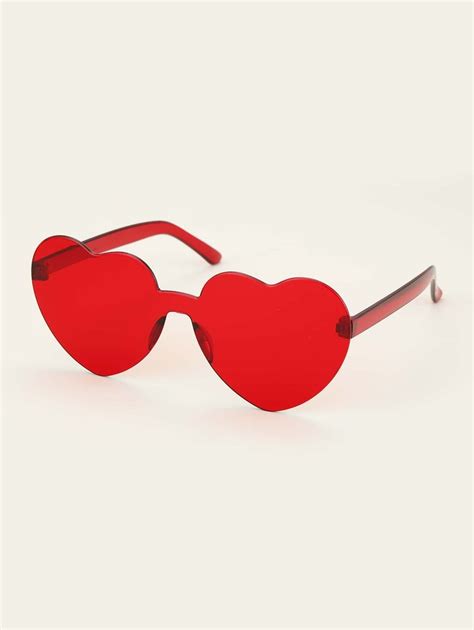 Red Heart Shaped Rimless Sunglasses Etsy