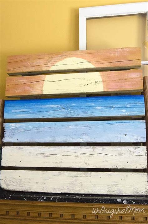Ocean Sunset Painted Pallet Art And Summer Mantle Painted Pallet Art