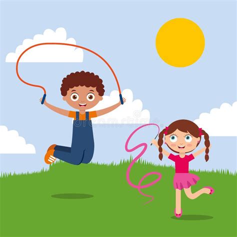 Kids Boy And Girl Playing In The Park Happy Stock Vector Illustration