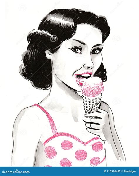 Woman And Ice Cream Stock Illustration Illustration Of Beauty