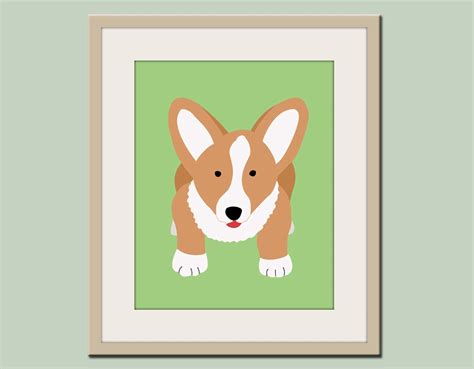 Corgi Print Dog Nursery Artwork For Baby And Kids In Green Etsy