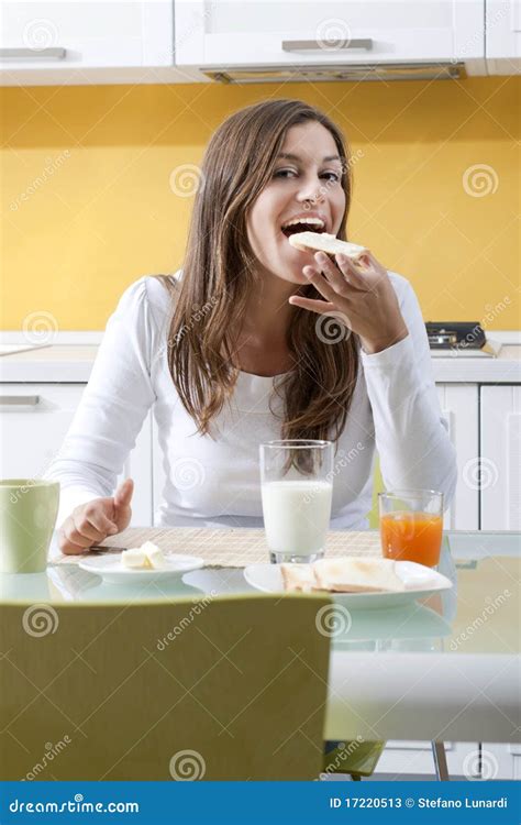 Happy Woman Doing Breakfast Stock Image Image Of Enjoying Person 17220513
