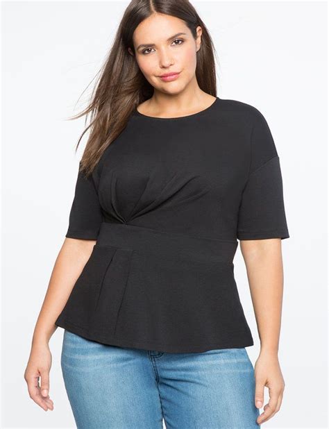 Elbow Sleeve Asymmetrical Pleated Top Womens Plus Size Tops