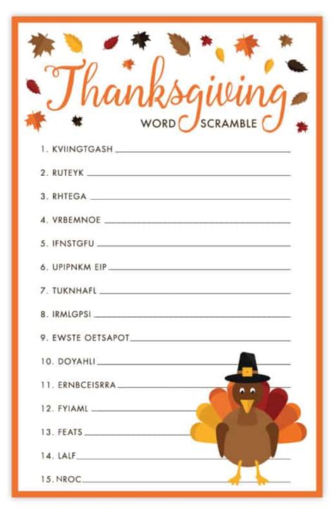 Free Printable Thanksgiving Word Scramble
