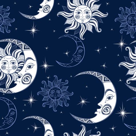 Seamless Pattern Sun Moon And Stars Space Background Night Sky A