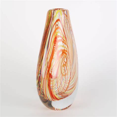 Murano 1960s Art Glass Vase With Swirls Of Orange Red Yellow And Blue At 1stdibs Orange