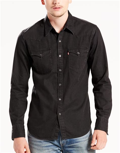 Levis® Barstow Mens Retro 70s Mod Denim Western Shirt In Black
