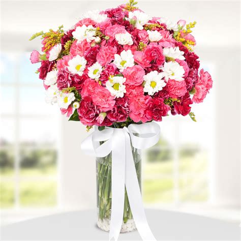 Send Flowers Turkey Pink Carnations And Daisy In Vase From 17usd