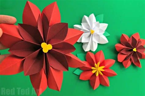 Easy Paper Flowers Poinsettia Red Ted Art Kids Crafts