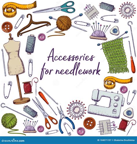 Accessories For Needlework Stock Vector Illustration Of Scissors