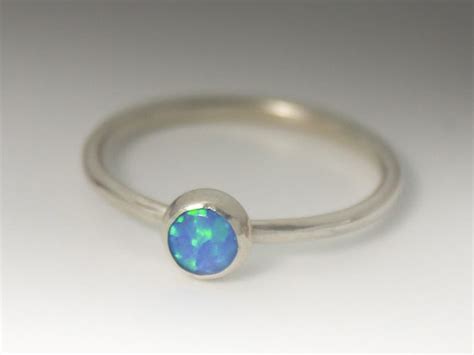 Sterling Silver Opal Ring Blue Opal Ring Stackable Sterling Etsy
