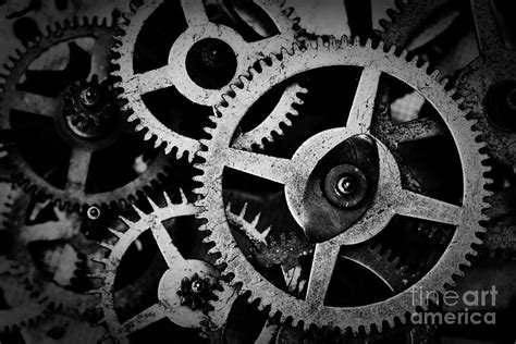 Grunge Gear Cog Wheels Black And White Background Photograph By Michal