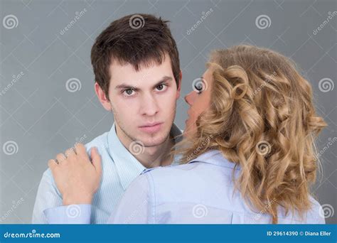 Young Beautiful Woman Embracing Her Boyfriend Stock Photo Image Of