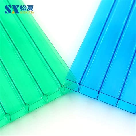 Polycarbonate Hollow Sheet Twin Wall Building Material Green And Blue 10mm Thickness Sun Sheet
