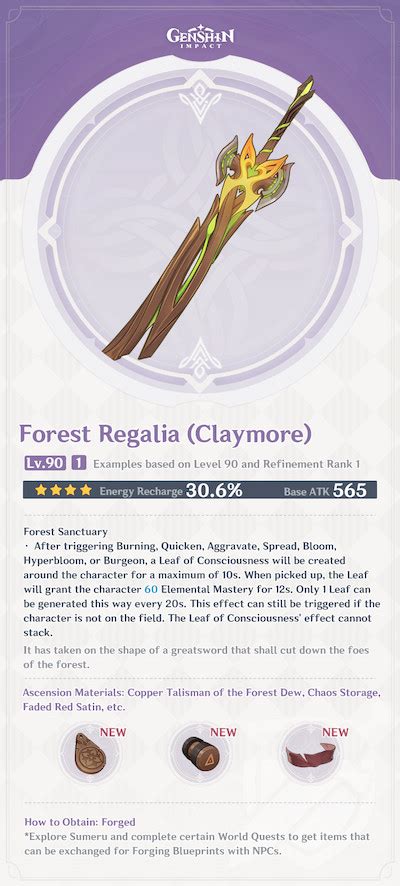 Genshin Impact Forest Regalia Claymore How To Get It Stats And