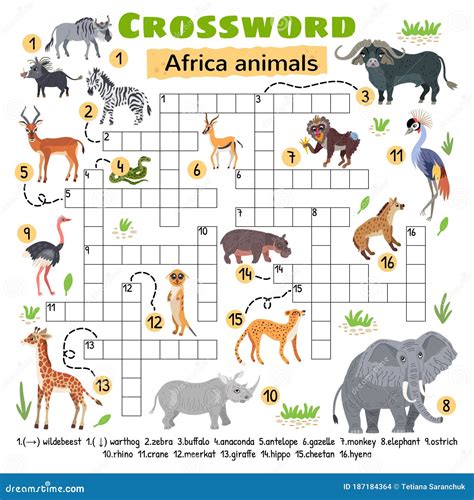 Crucigrama De Animales De áfrica Juego Para Niños De Preescolar