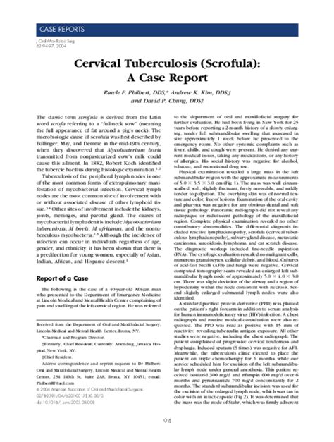 Pdf Cervical Tuberculosis Scrofula A Case Report Andrew Kim