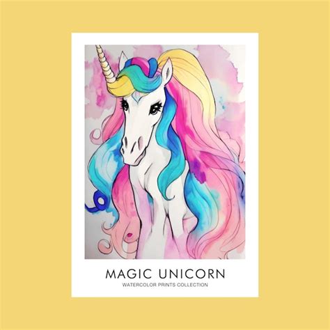 Premium Vector Colorful Magic Unicorn Watercolor Painting