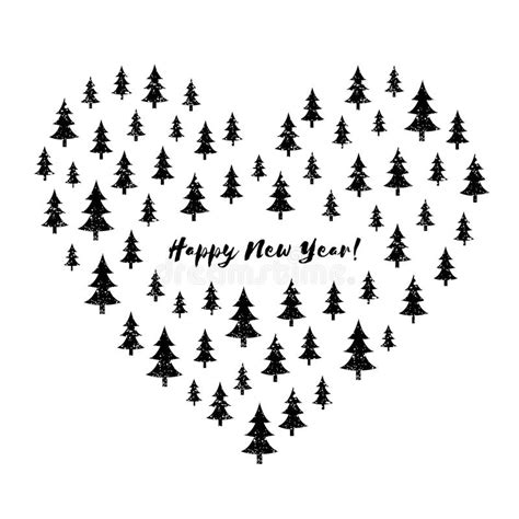 Heart Stylized With Grunge Christmas Trees With Text Happy New Year Winter Holiday Greeting