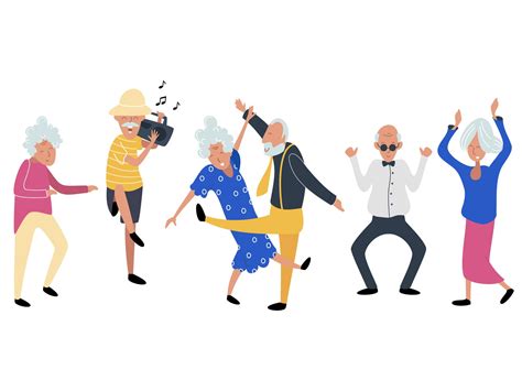 Seniors Party People Illustration Character Design Dancing Drawings
