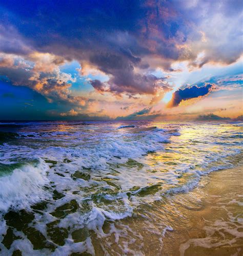 Destin Beach Waves Sunset Beautiful Colorful Heavenly Clouds Photograph