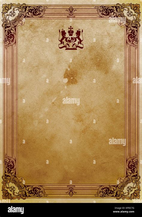 Old Grunge Paper Background With Decorative Vintage Border Stock Photo