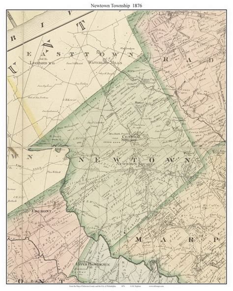 Newtown Township Pennsylvania 1876 Old Town Map Custom Print
