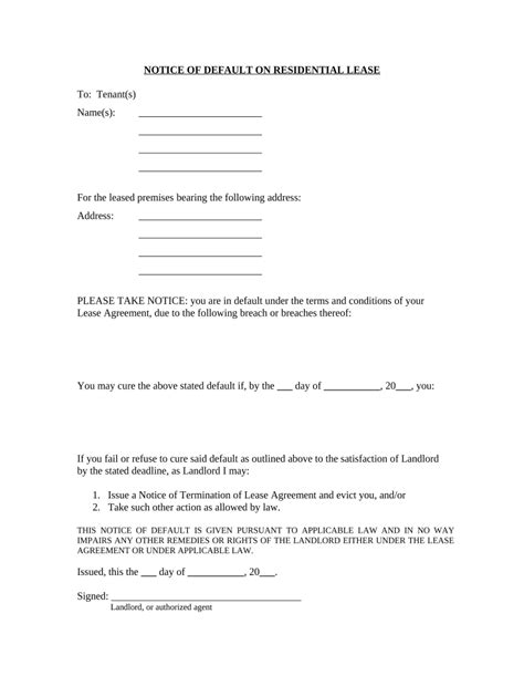Notice Of Default On Residential Lease Rhode Island Form Fill Out And