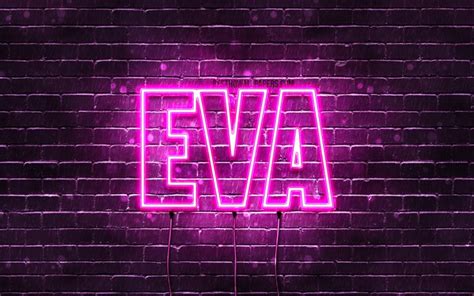 Download Wallpapers Eva 4k Wallpapers With Names Female Names Eva Name Purple Neon Lights