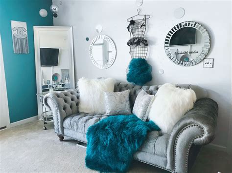 Grey Living Room With Teal Accents Information