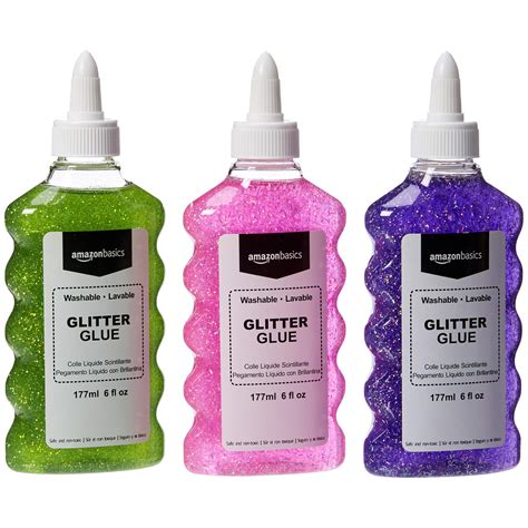 Amazon Basics Liquid Washable Glitter Glue Assorted Colors Greenpink